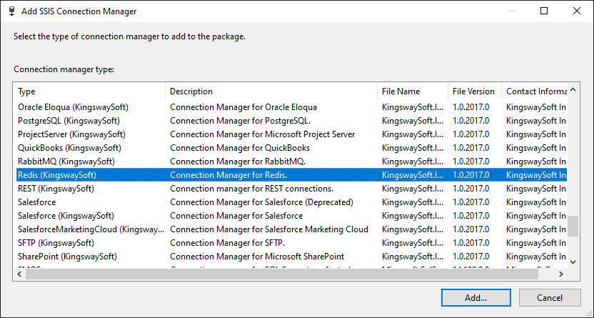 Add SSIS Redis Connection Manager